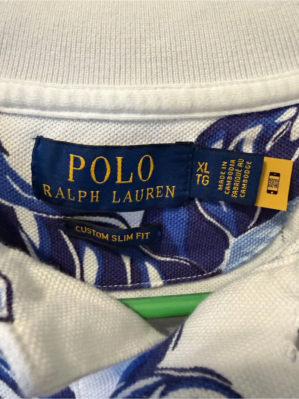 Polo Ralph Lauren Custom Slim Fit Floral Polo Shirt Men's XL Blue White Hibiscus